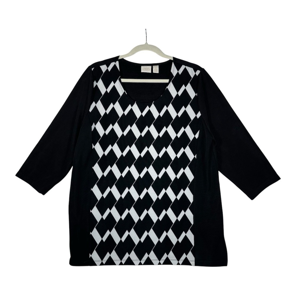 Chico's Geometric Block Print Top 2 L 12 Black White Whimsigoth Chevron Tunics‎